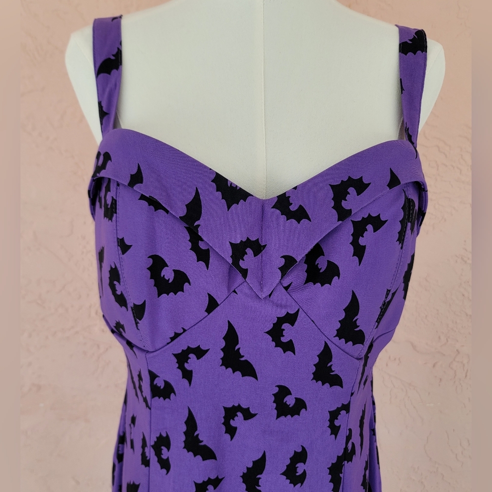 Vixen By Micheline Pitt Maneater Wiggle Dress In Purple Bat Print Miss Kitty - Picture 3 of 9
